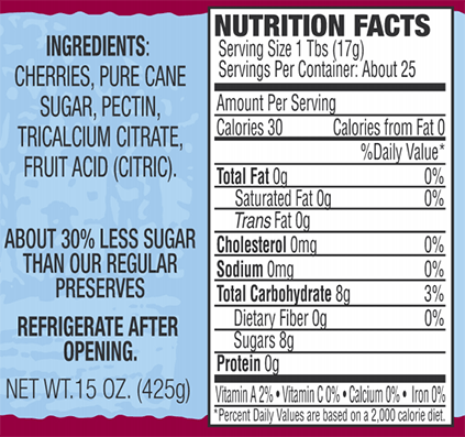 ingredients for reduced sugar cherry fruit spread