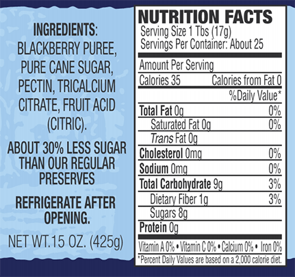 ingredients for seedless blackberry fruit spread